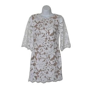 B0 Auth DRESS THE POPULATION Sequin Embroidery White & Nude Bridal Dress Sz XS